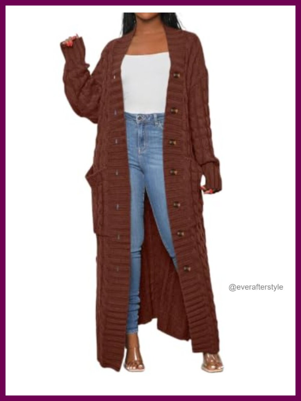 Chunky Open Front Cardigan with Pockets Long Maxi Sweater Coat Button